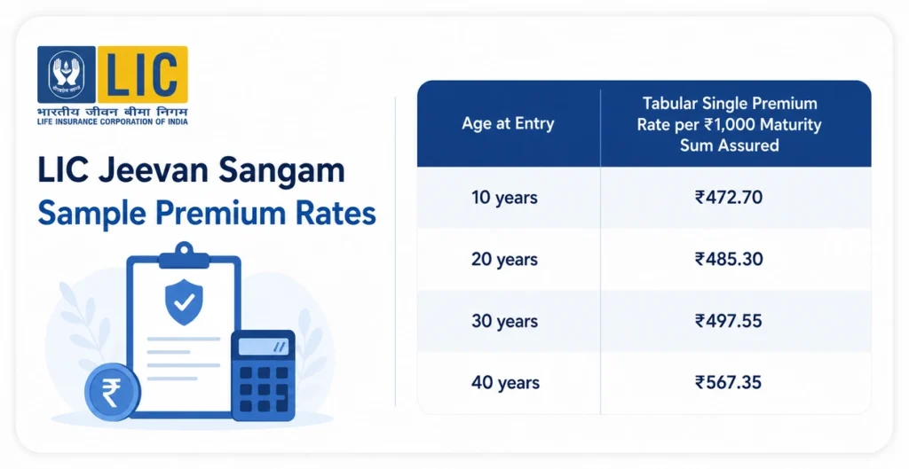 LIC Jeevan Sangam Sample Premium Rates