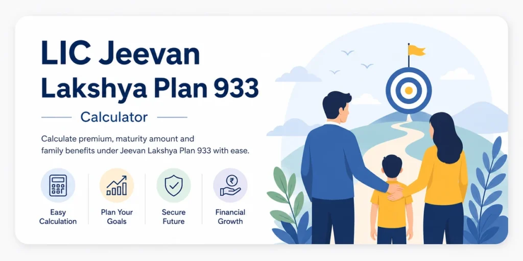 LIC Jeevan Lakshya Plan 933 Calculator for estimating premium, maturity amount and family benefits.