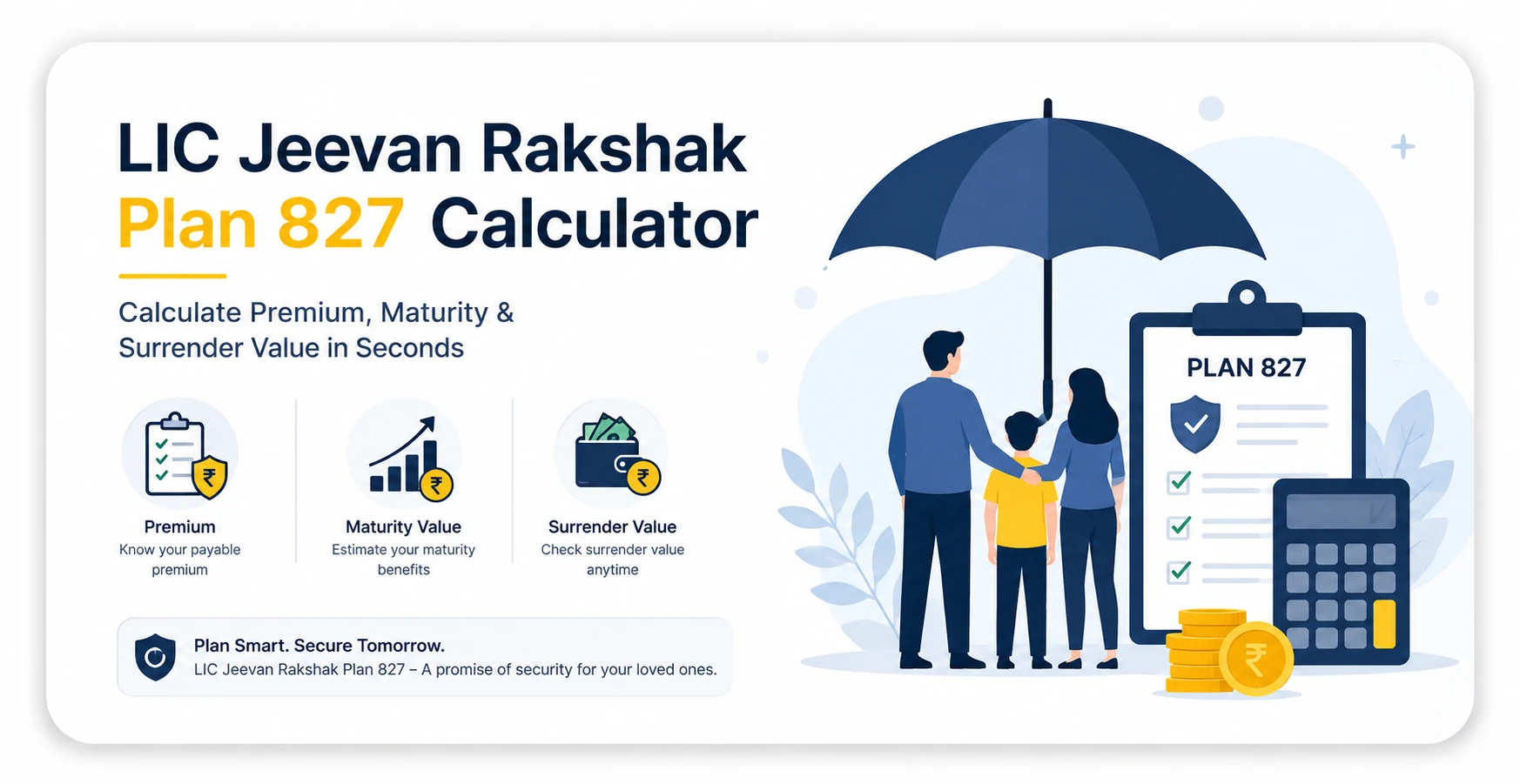LIC Jeevan Rakshak Plan 827 Calculator Premium, Maturity and Surrender Value