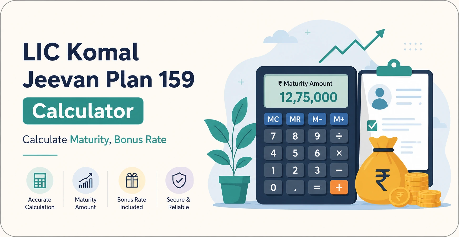 LIC Komal Jeevan Plan 159 Calculator Calculate Maturity, Bonus Rate