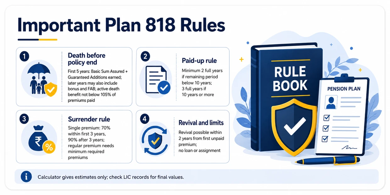 lic-new-jeevan-nidhi-plan-818-important-rules LIC New Jeevan Nidhi Plan 818 important rules covering death benefit, paid-up policy, surrender value, revival and no policy loan facility