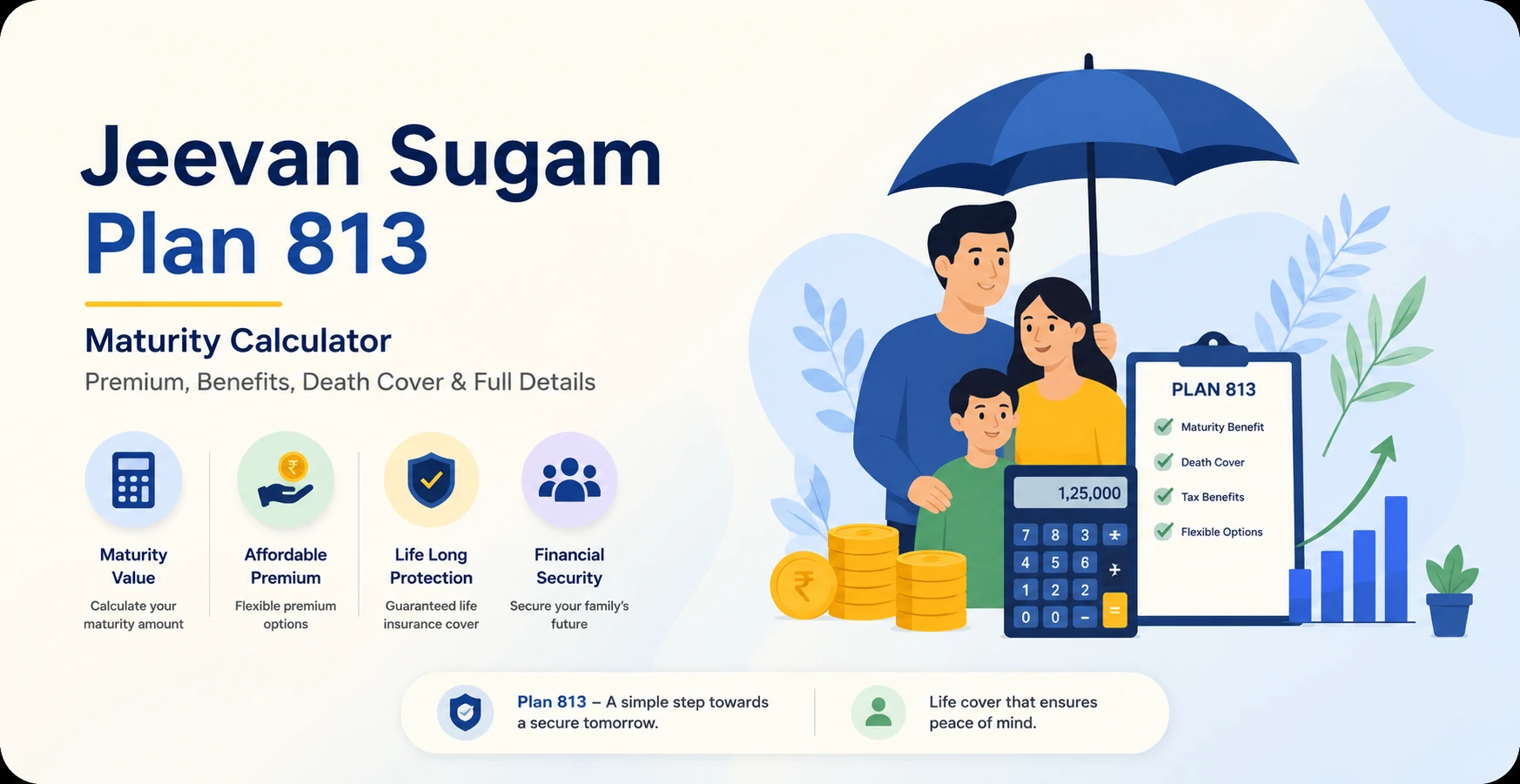 LIC Jeevan Sugam Plan 813 Maturity Calculator - Premium, Benefits, Death Cover & Full Details